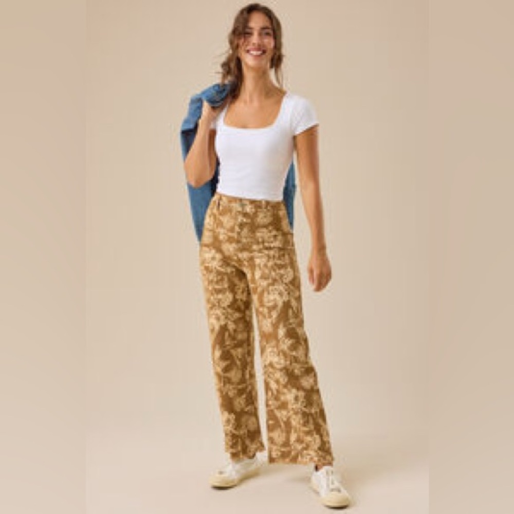 Altar'd State “Martia” Tan Floral Trousers
